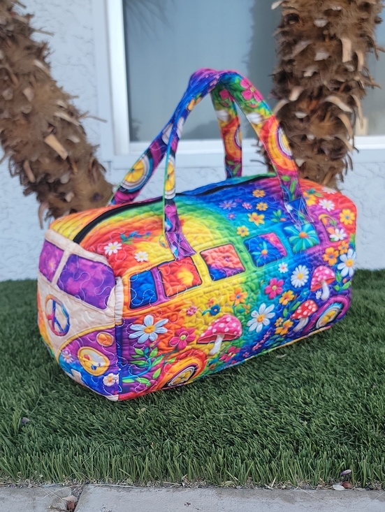 Handbags - Hippie Rainbow Van Quilted Duffle Bag